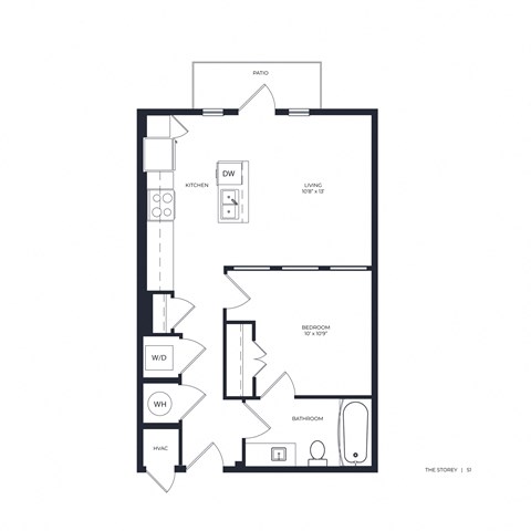 Floor plan for studio, 1 bath, 600 sqft